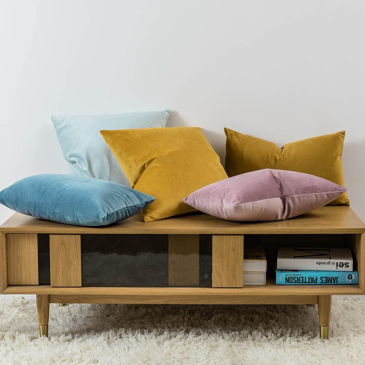 JUSPURBET Light Blue Throw Pillow Covers Set of 2 Decorative Velvet Pillow Covers for Couch Sofa Bed Soft Cushion Covers Cases with Invisible Zipper for Living Room Home Decor 16x16 inch